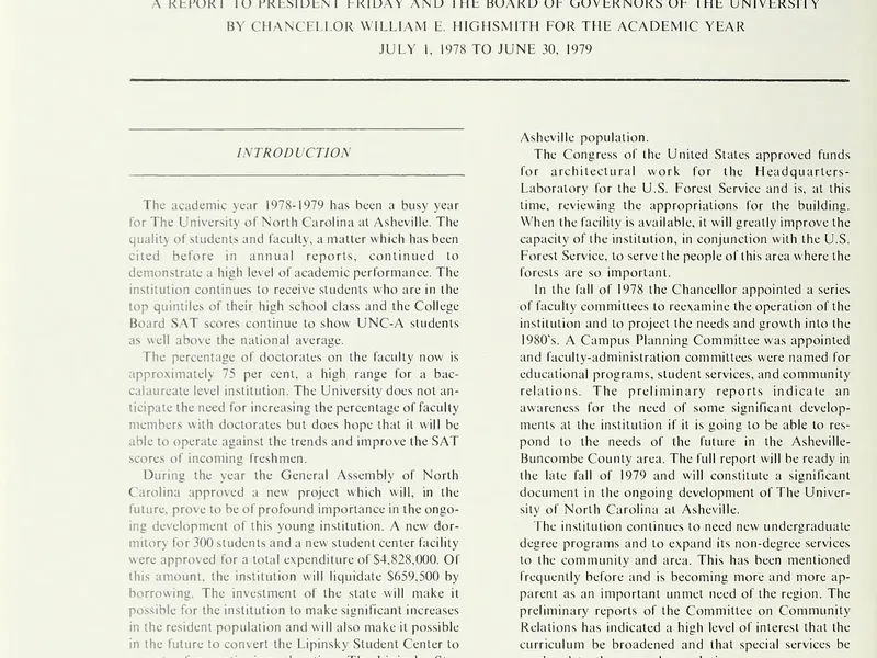 1978-1979 UNCA From UNC President Report
